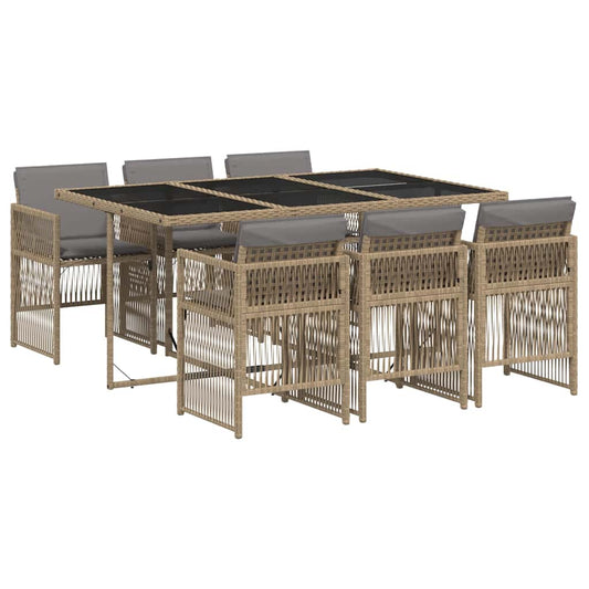 7 Piece Garden Dining Set with Cushions Mix Beige Poly Rattan