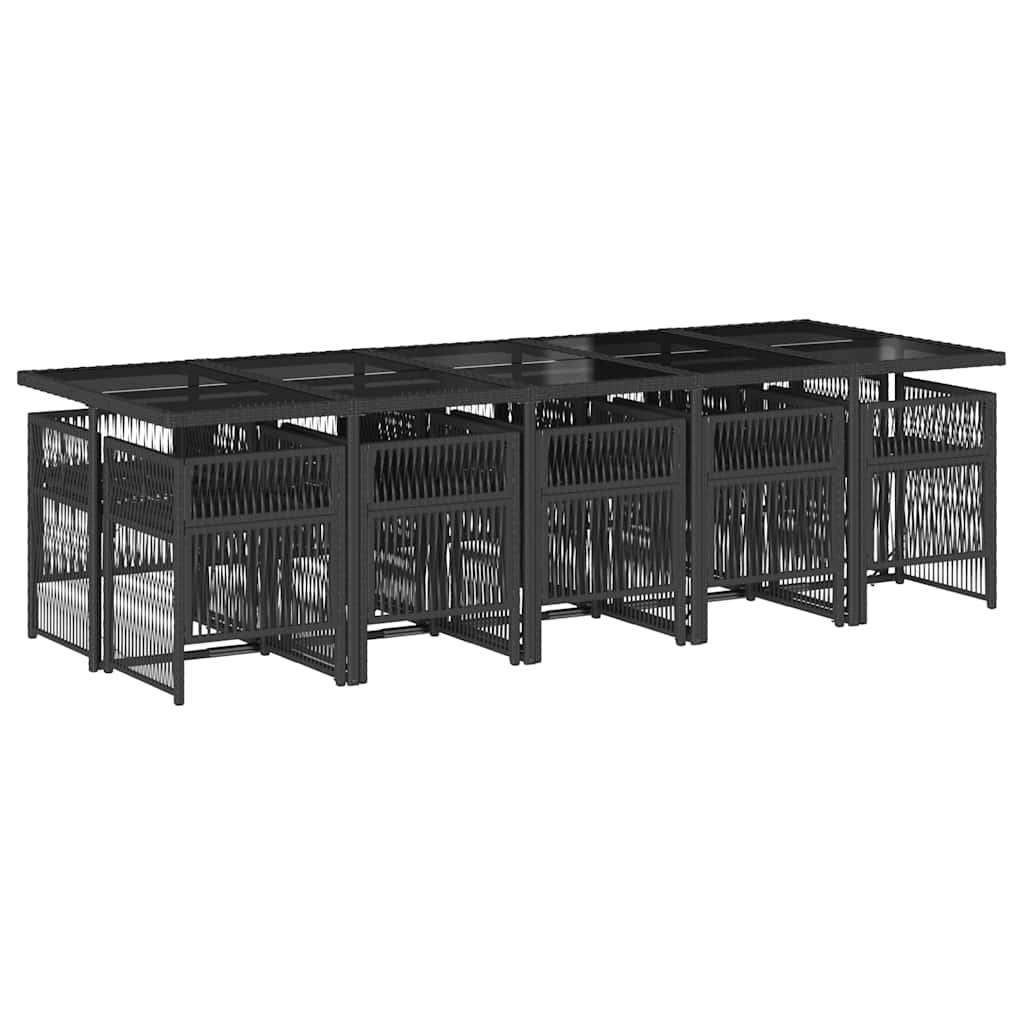 11 Piece Patio Dining Set with Cushions Black Poly Rattan