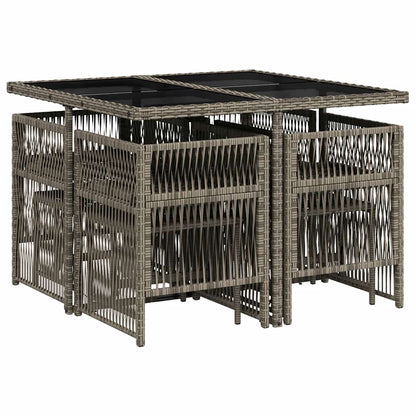 9 Piece Garden Dining Set with Cushions Grey Poly Rattan