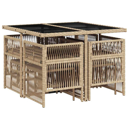 9 Piece Garden Dining Set with Cushions Mix Beige Poly Rattan