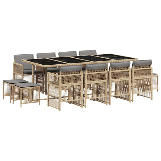 13 Piece Garden Dining Set with Cushions Mix Beige Poly Rattan