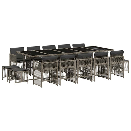 15 Piece Garden Dining Set with Cushions Grey Poly Rattan