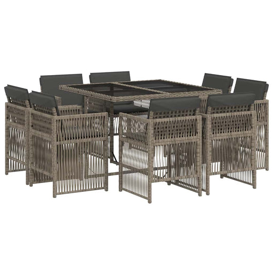 9 Piece Garden Dining Set with Cushions Grey Poly Rattan