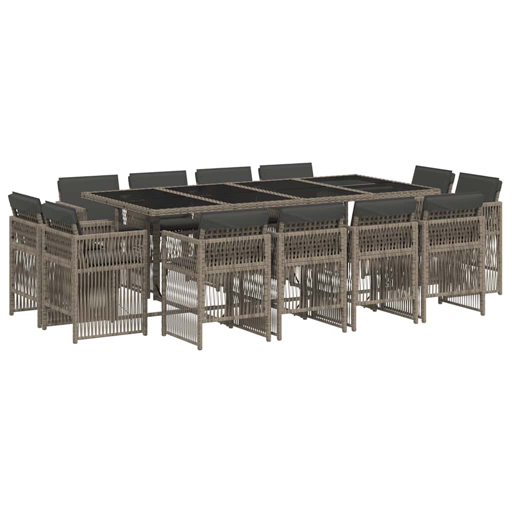 13 Piece Garden Dining Set with Cushions Grey Poly Rattan