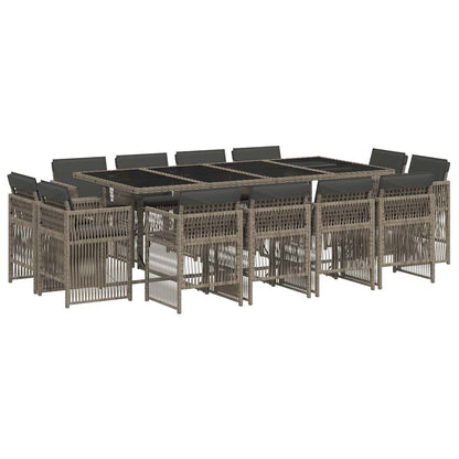 13 Piece Garden Dining Set with Cushions Grey Poly Rattan