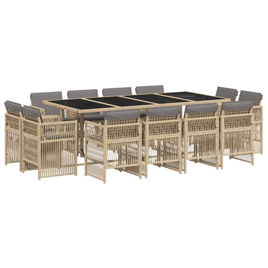13 Piece Garden Dining Set with Cushions Mix Beige Poly Rattan
