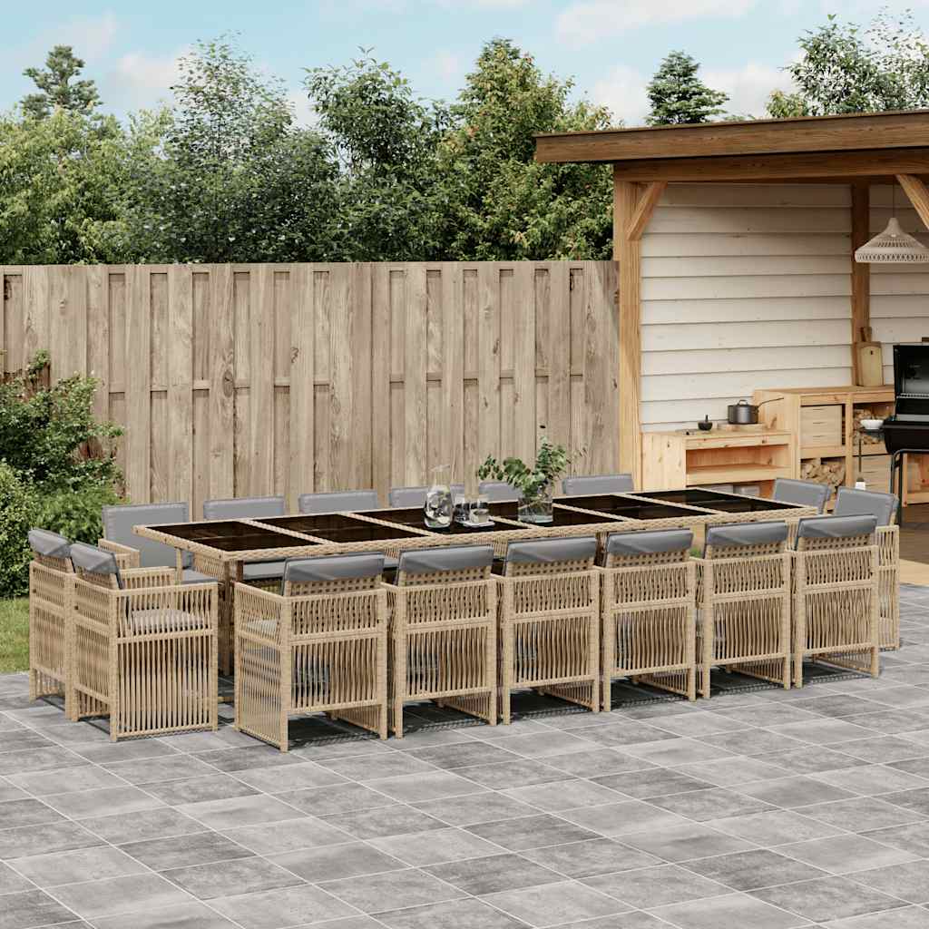 17 Piece Garden Dining Set with Cushions Mix Beige Poly Rattan