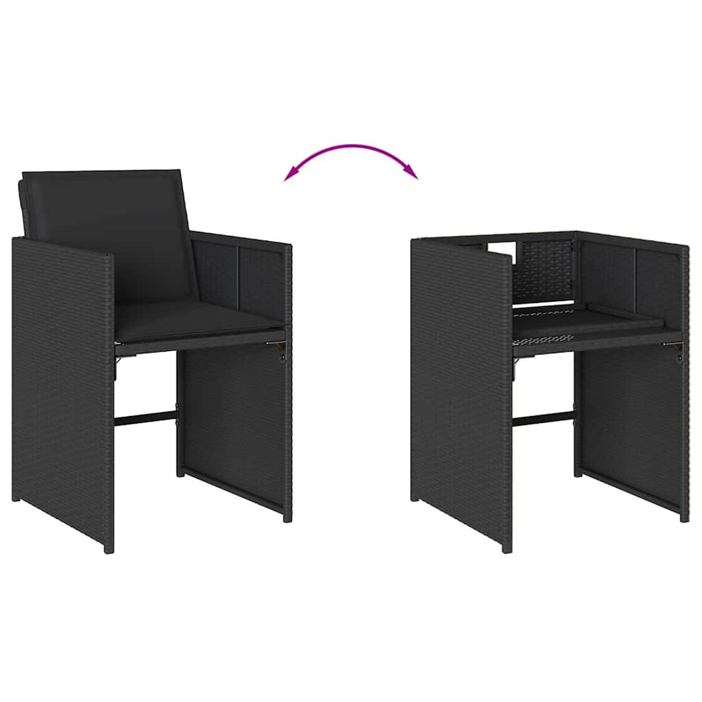 Garden Dining Set | Black | PE rattan | 4-seater | Foldable