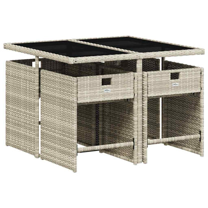 5 Piece Garden Dining Set with Cushions Light Grey Poly Rattan