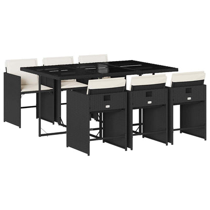 7 Piece Patio Dining Set with Cushions Black Poly Rattan