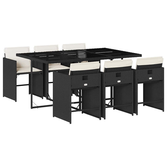 Garden Dining Set | Black | PE rattan | 7 Piece Set | Foldable