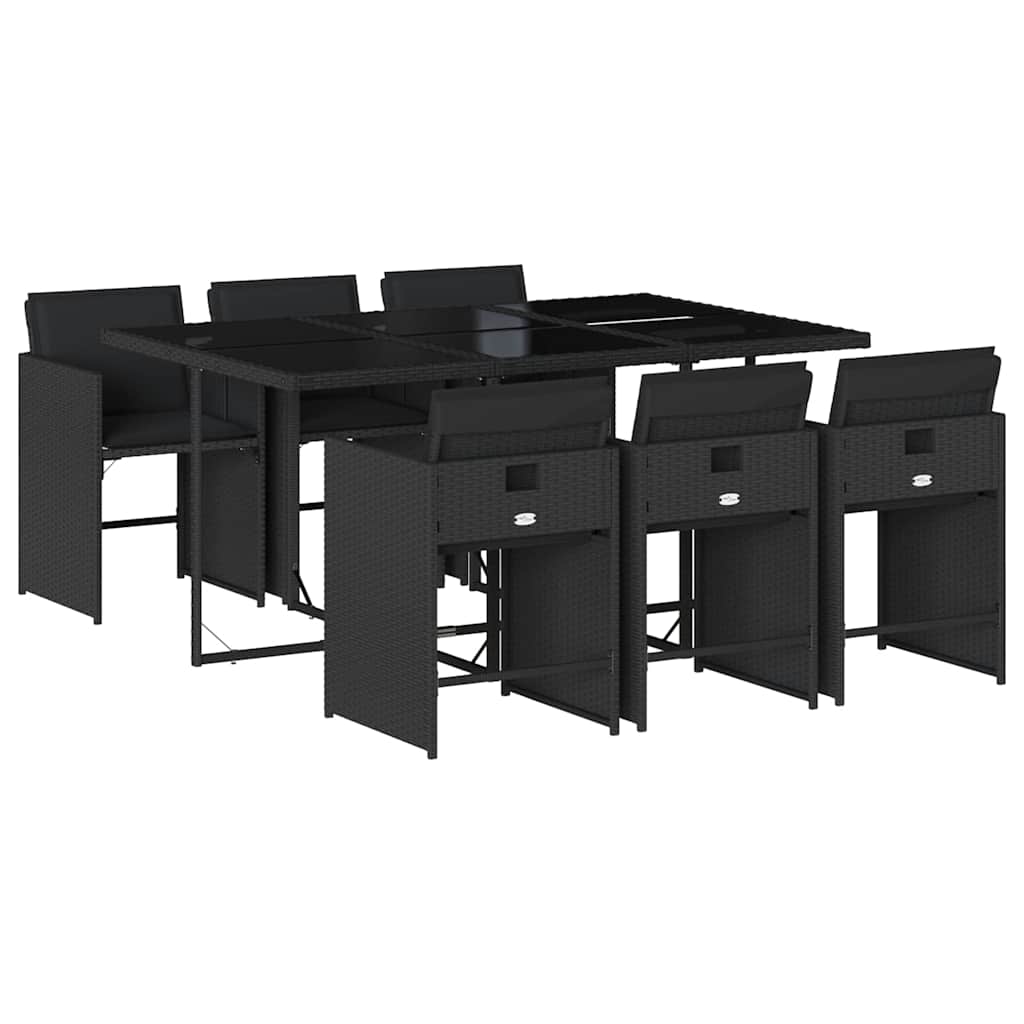 Garden Dining Set | Black | PE Rattan | 6-seater | Foldable