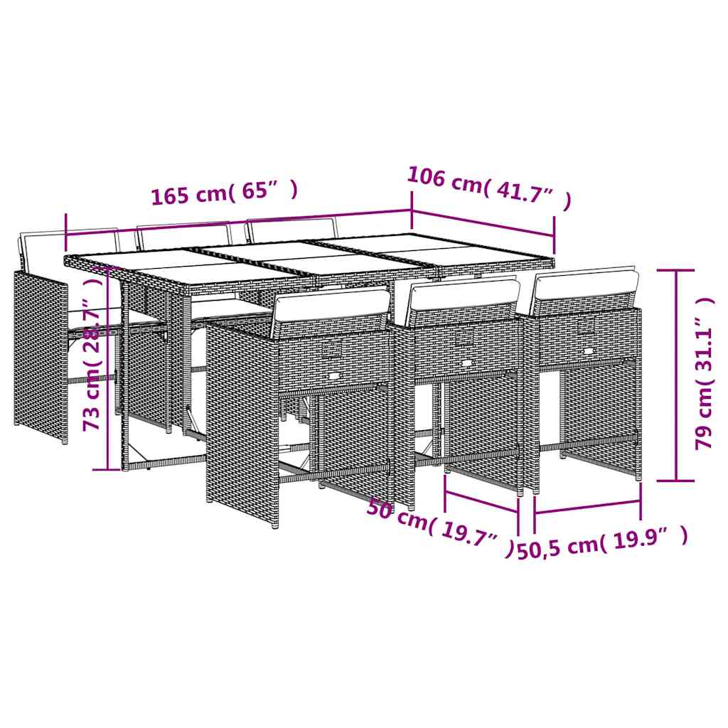 Garden Dining Set | Grey | PE Rattan | 7 Piece | Removable Covers