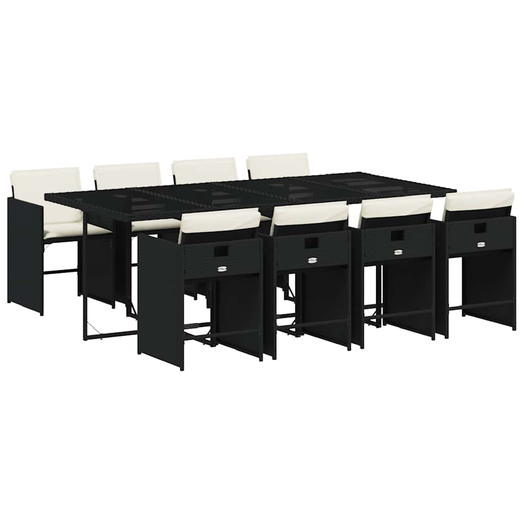 9 Piece Patio Dining Set with Cushions Black Poly Rattan