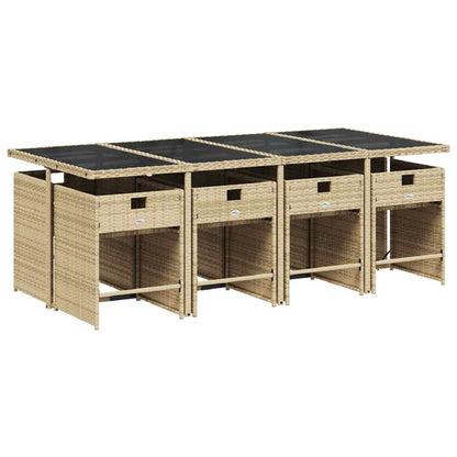 Garden Dining Set | Mix Beige | PE Rattan | 9 Piece | Foldable