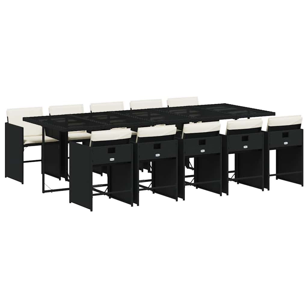 11 Piece Patio Dining Set with Cushions Black Poly Rattan