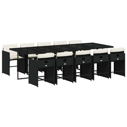 11 Piece Patio Dining Set with Cushions Black Poly Rattan