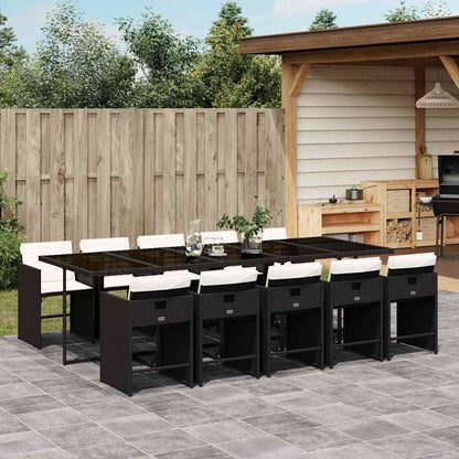 11 Piece Patio Dining Set with Cushions Black Poly Rattan