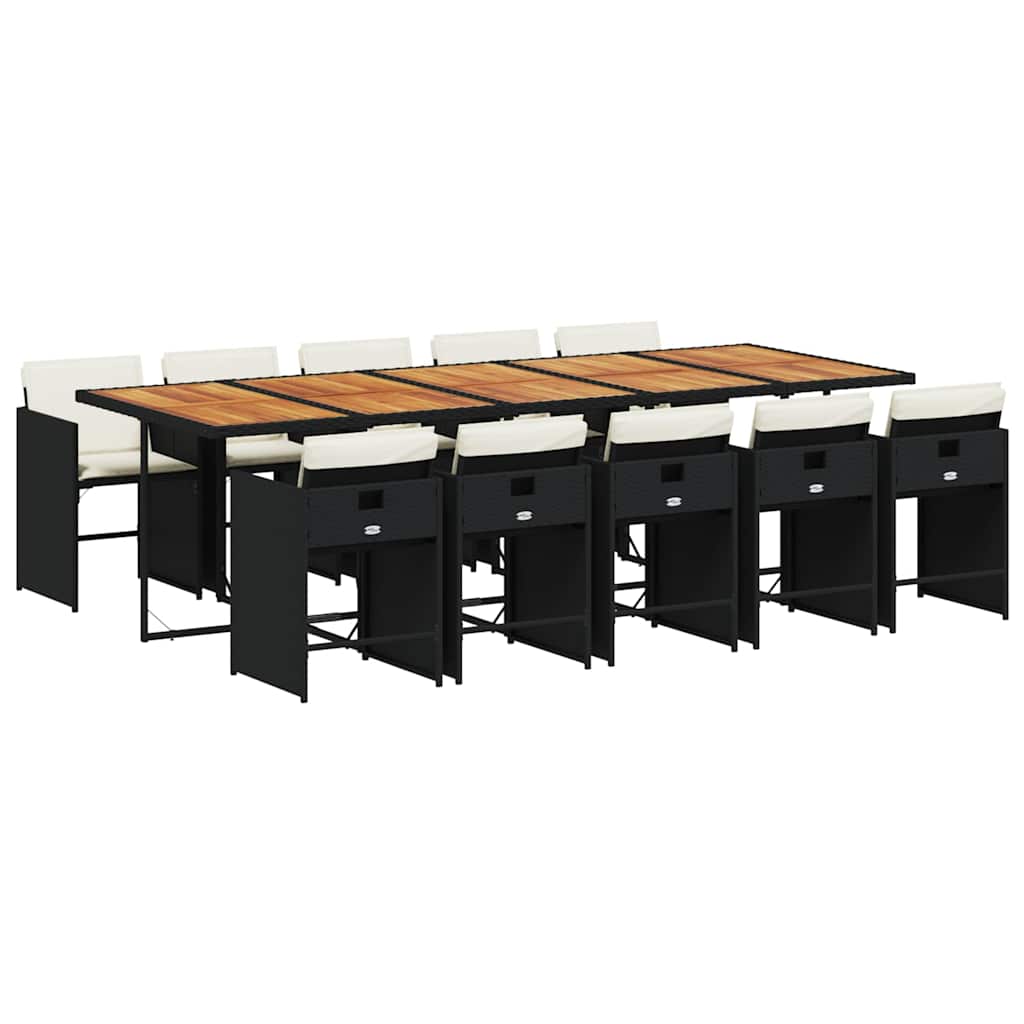 11 Piece Patio Dining Set with Cushions Black Poly Rattan