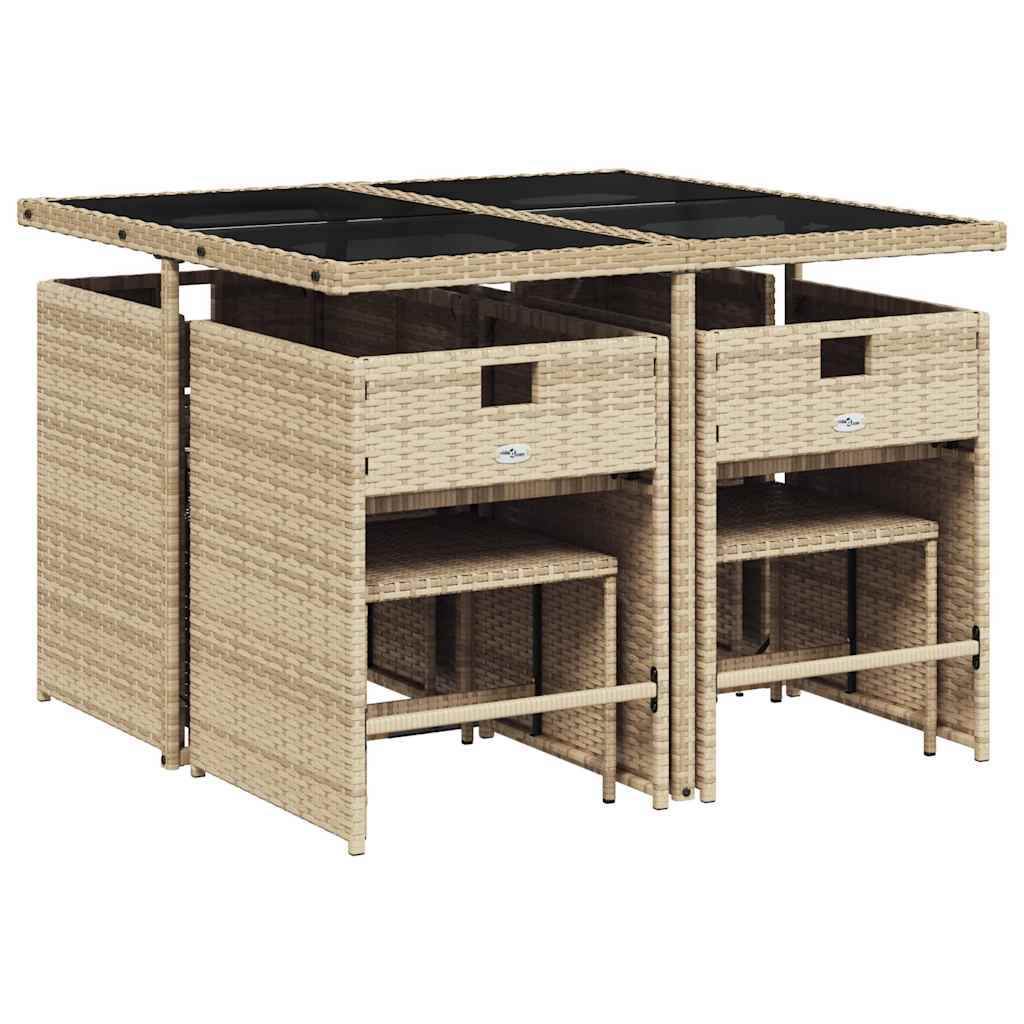 9 Piece Garden Dining Set with Cushions Beige Poly Rattan