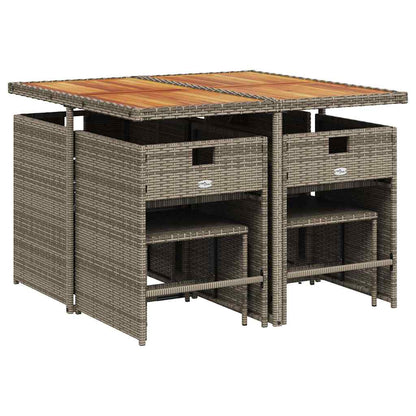 9 Piece Garden Dining Set with Cushions Grey Poly Rattan