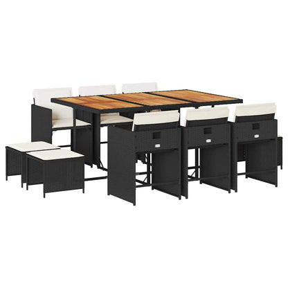 Garden Dining Set Black, Brown Poly Rattan Large Collapsible