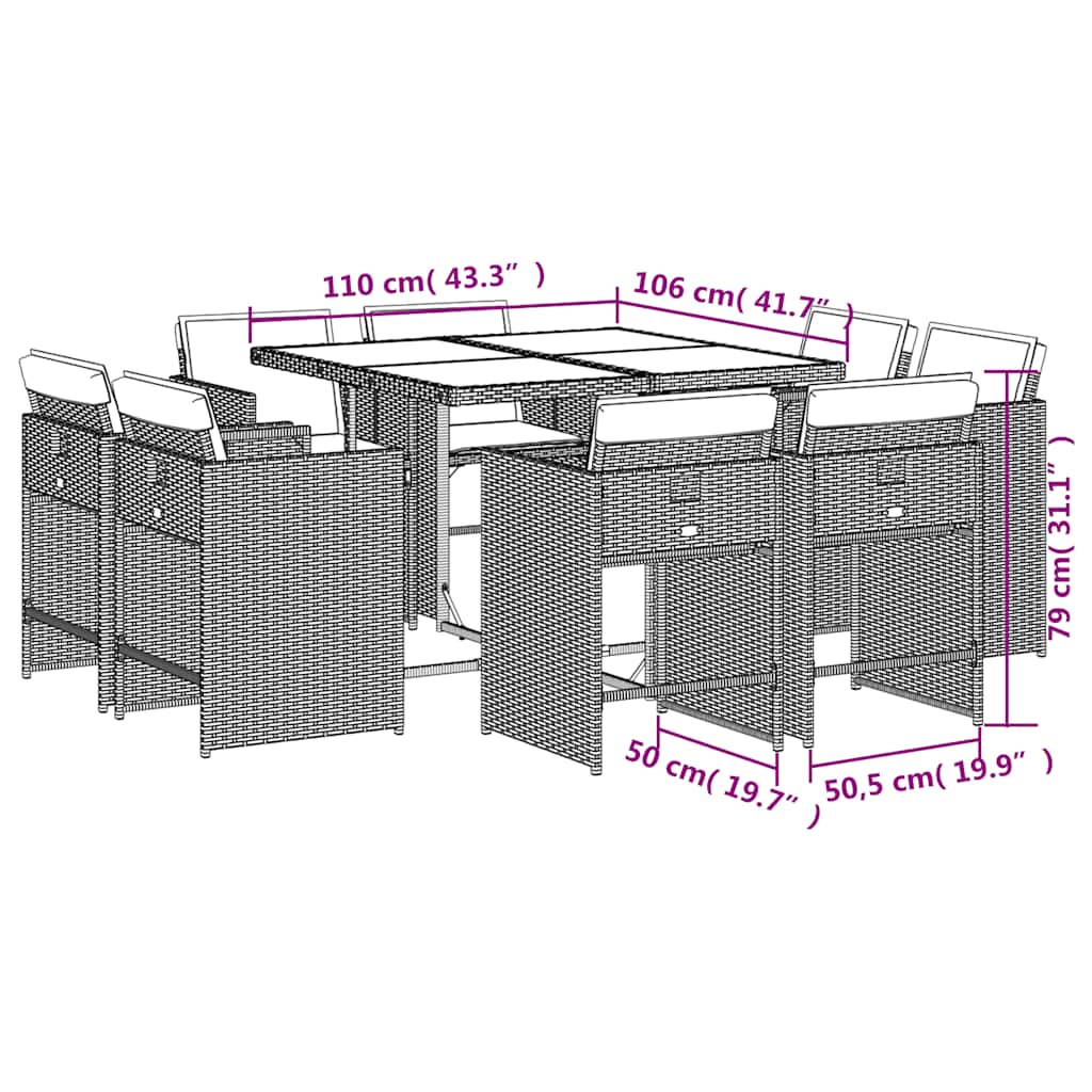 Garden Dining Set | Black | Poly Rattan | 8-Seater | Foldable