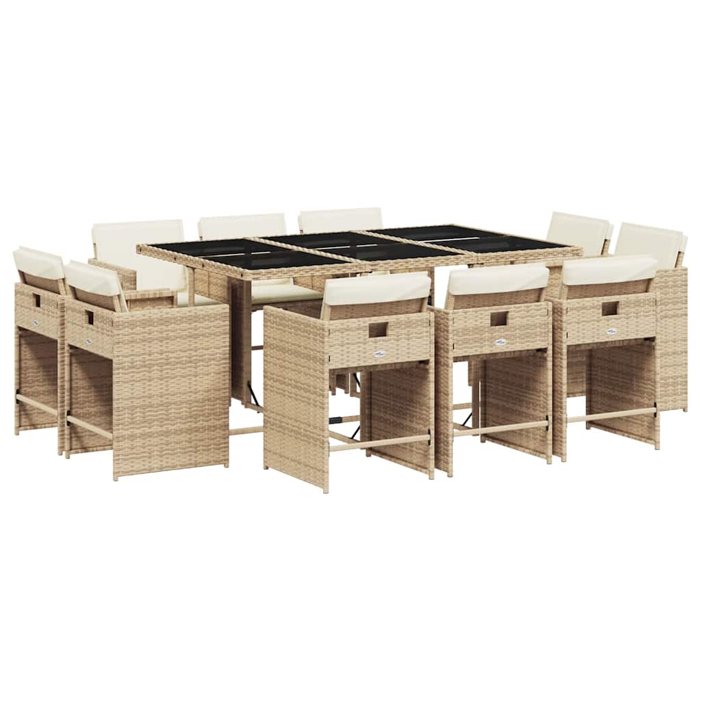 Garden Dining Set | Beige | PE Rattan | 10-Seater | Collapsible