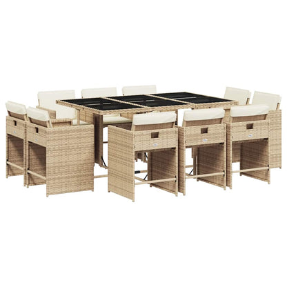 Garden Dining Set | Beige | PE Rattan | 10-Seater | Collapsible