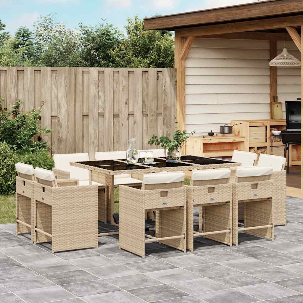 Garden Dining Set | Beige | PE Rattan | 10-Seater | Collapsible