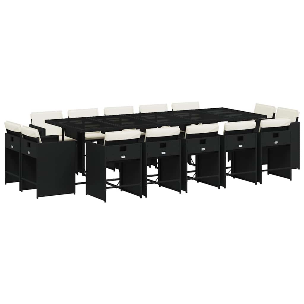 Garden Dining Set | Black | PE rattan | 14-seater | Collapsible