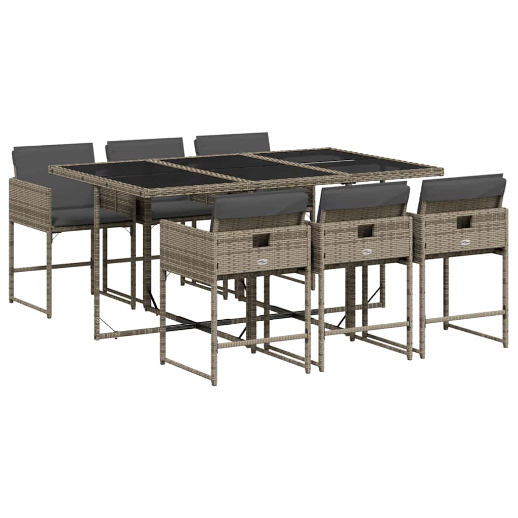 Garden Dining Set | Grey | PE rattan, powder-coated steel, tempered glass