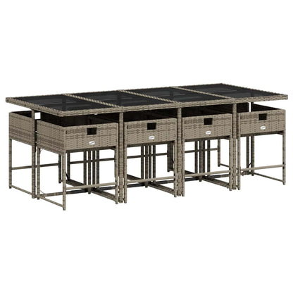 Garden Dining Set | Grey | Poly Rattan | 8-seater | Foldable
