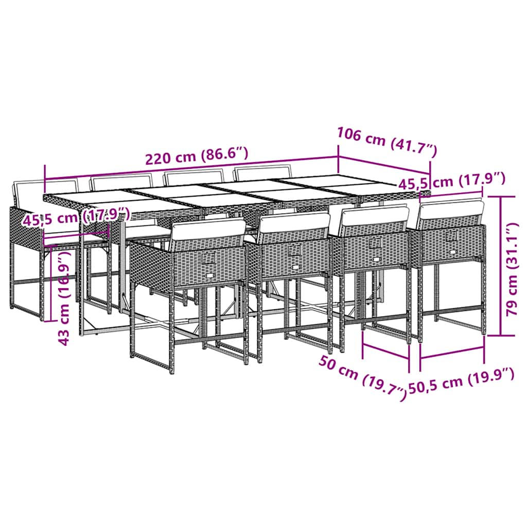 Garden Dining Set | Grey | Poly Rattan | 8-seater | Foldable