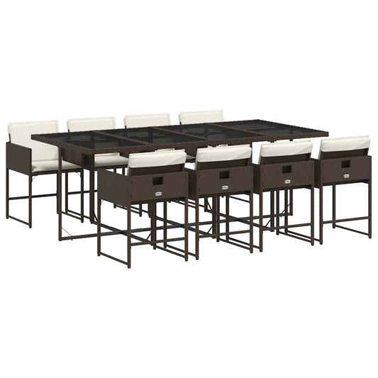 9 Piece Garden Dining Set with Cushions Brown Poly Rattan