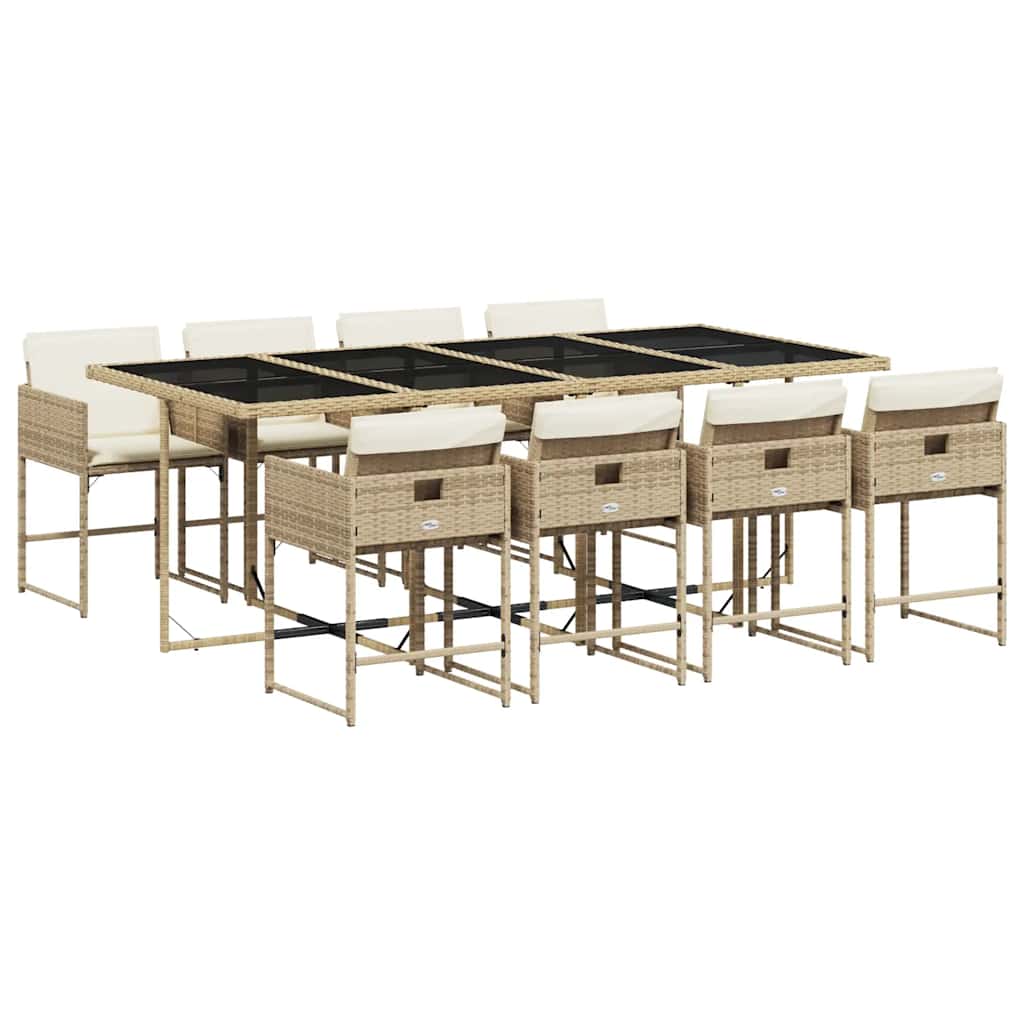 Garden Dining Set | Beige and Black | Poly Rattan and Tempered Glass