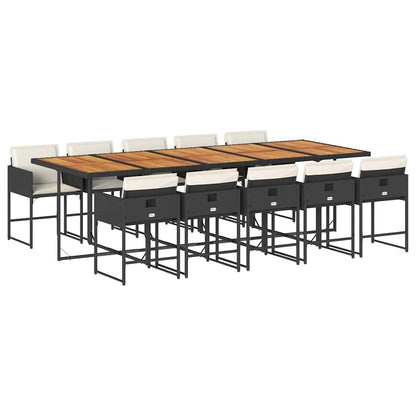 11 Piece Patio Dining Set with Cushions Black Poly Rattan
