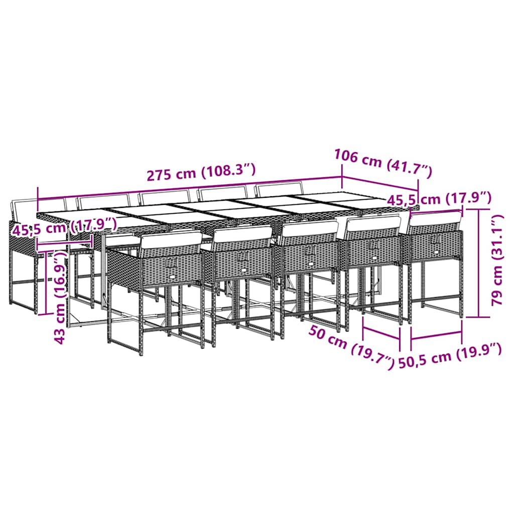 11 Piece Patio Dining Set with Cushions Black Poly Rattan