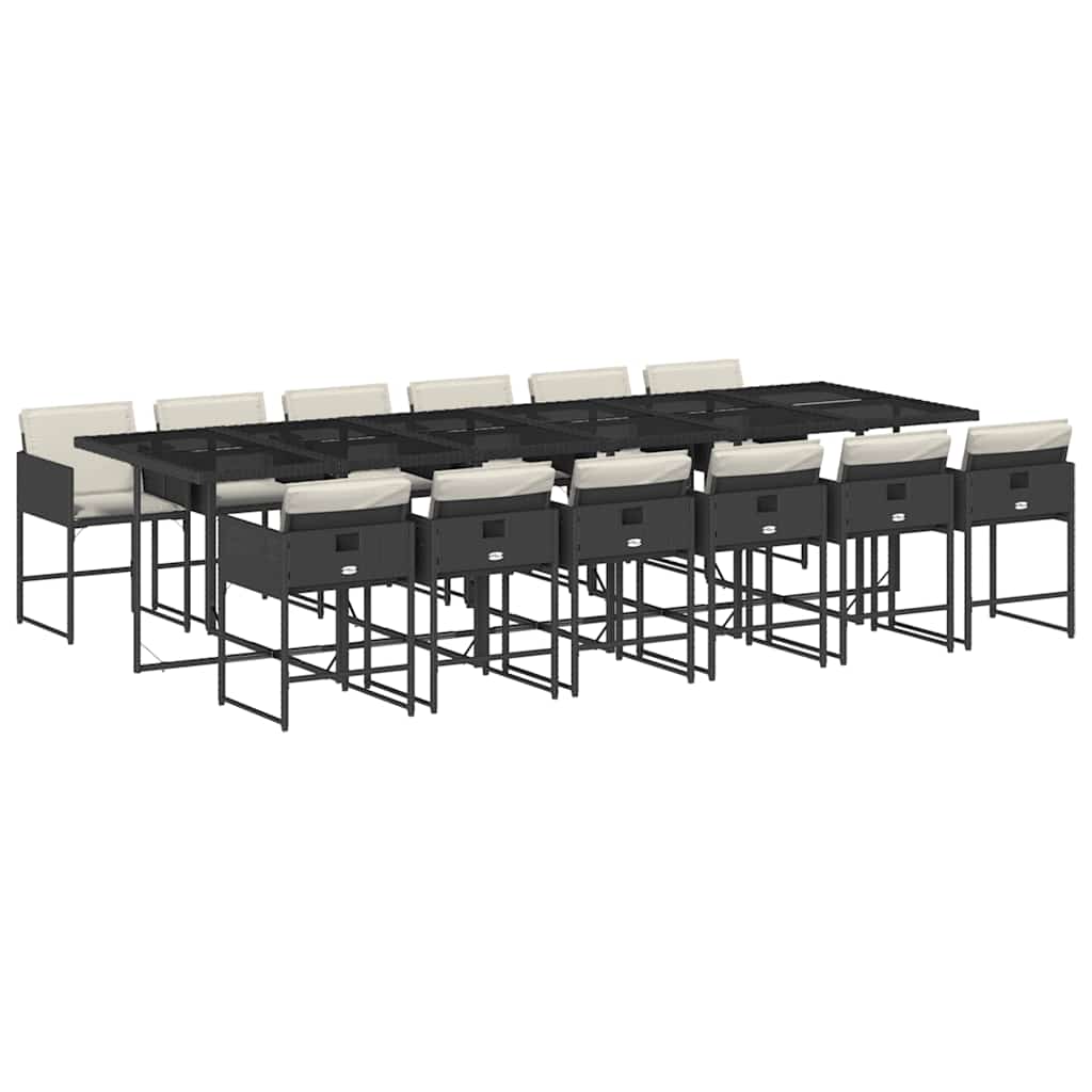 13 Piece Patio Dining Set with Cushions Black Poly Rattan