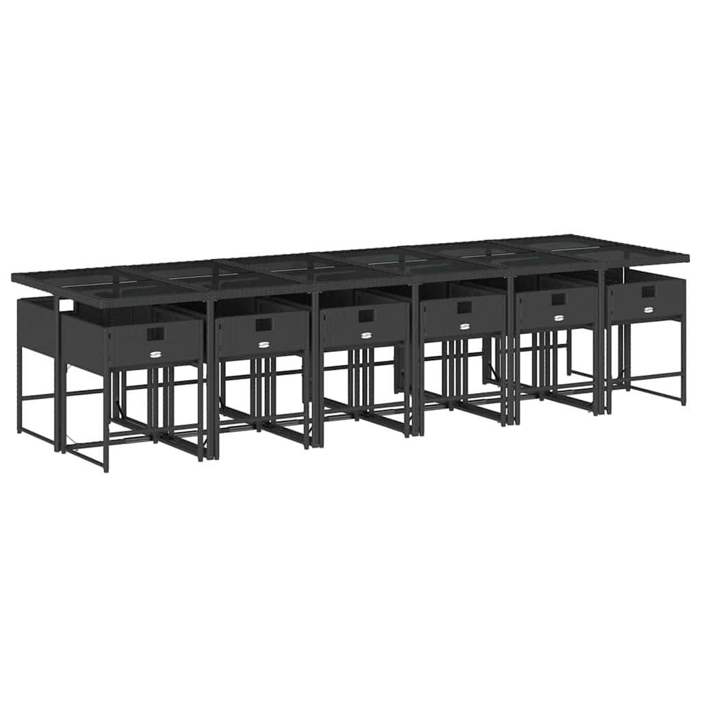 13 Piece Patio Dining Set with Cushions Black Poly Rattan