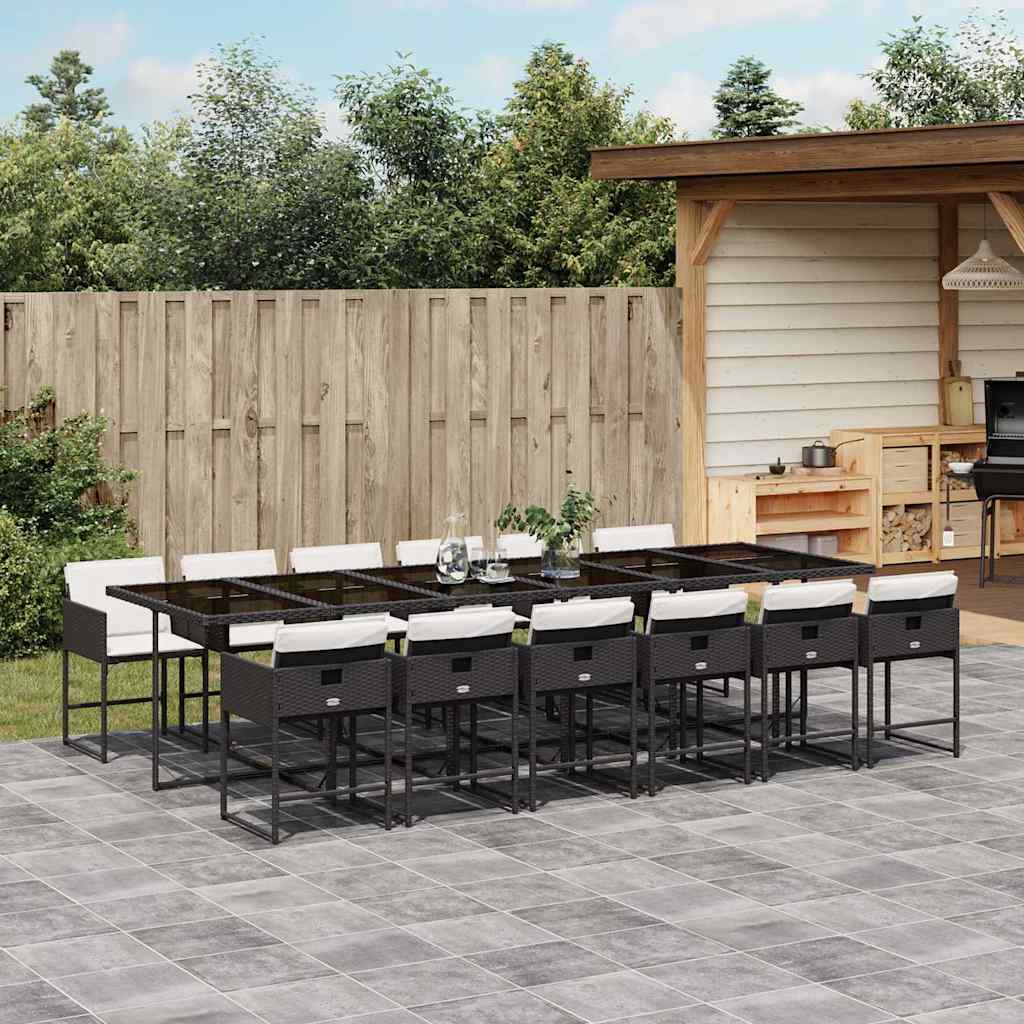 13 Piece Patio Dining Set with Cushions Black Poly Rattan