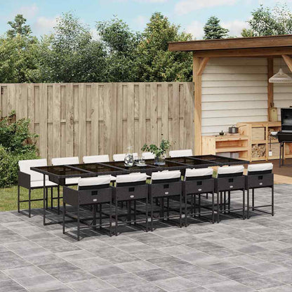 13 Piece Patio Dining Set with Cushions Black Poly Rattan