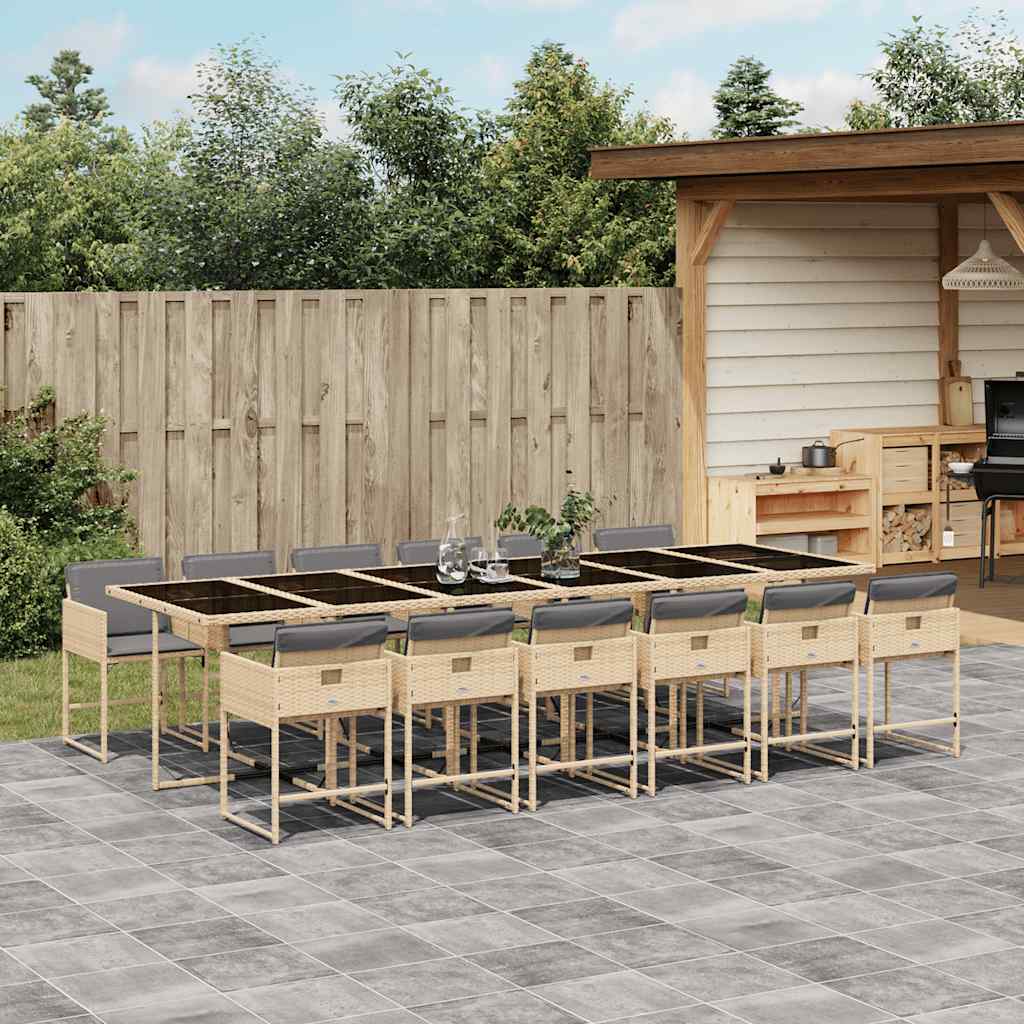 13 Piece Garden Dining Set with Cushions Mix Beige Poly Rattan