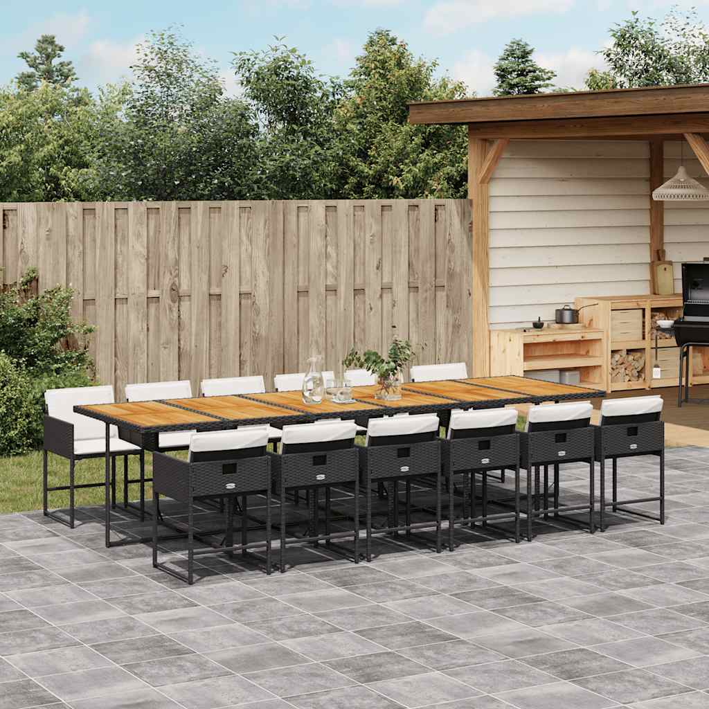 13 Piece Patio Dining Set with Cushions Black Poly Rattan