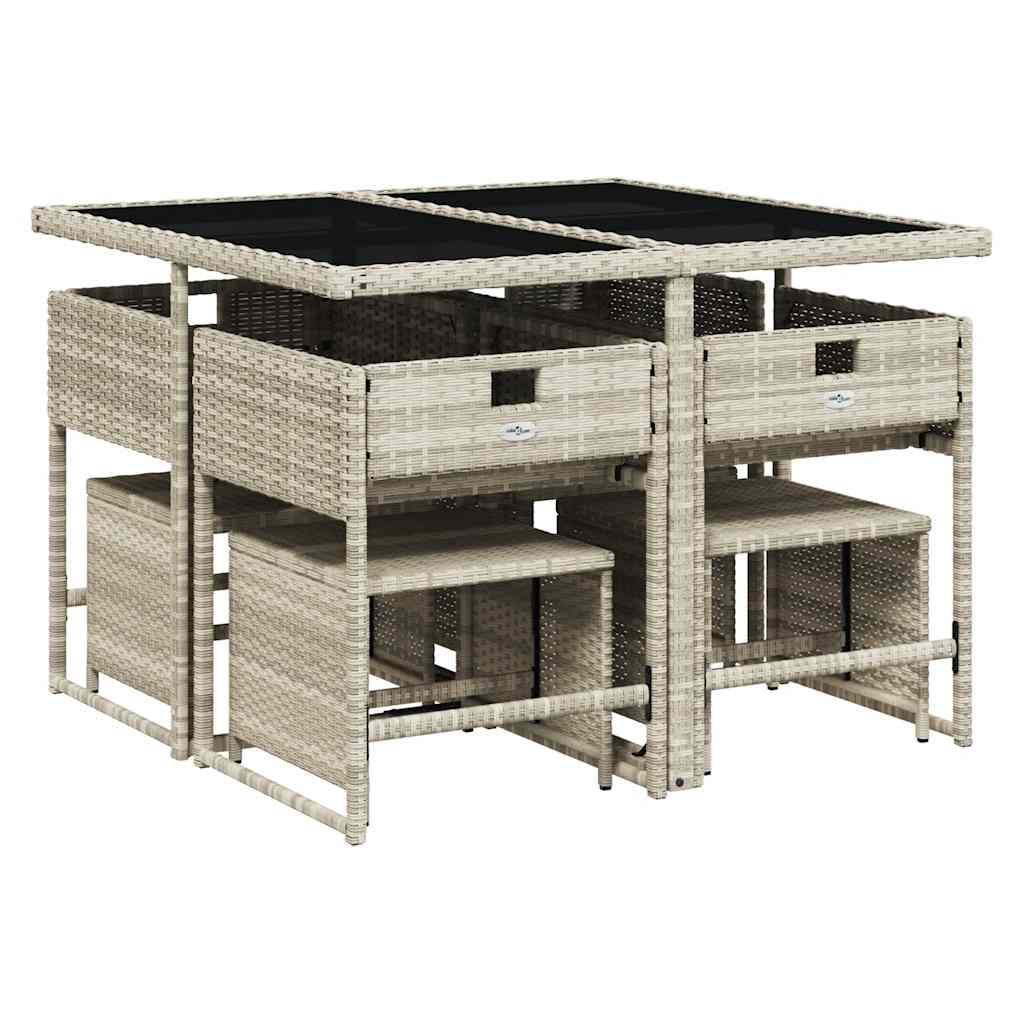 9 Piece Garden Dining Set with Cushions Light Grey Poly Rattan