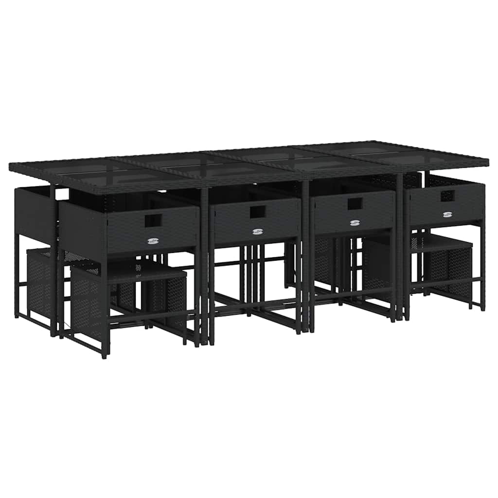 Garden Dining Set Black PE Rattan Large Foldable