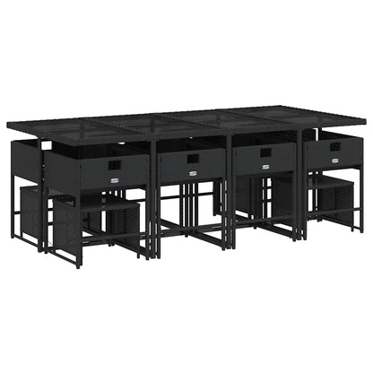 Garden Dining Set Black PE Rattan Large Foldable
