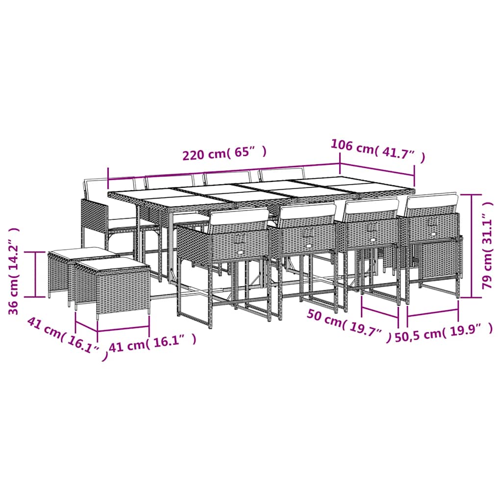 Garden Dining Set Black PE Rattan Large Foldable