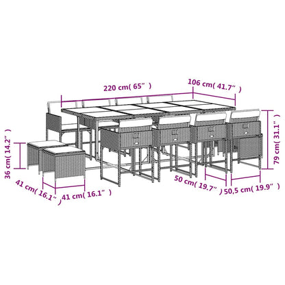 Garden Dining Set Black PE Rattan Large Foldable