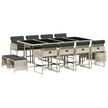 13 Piece Garden Dining Set with Cushions Light Grey Poly Rattan
